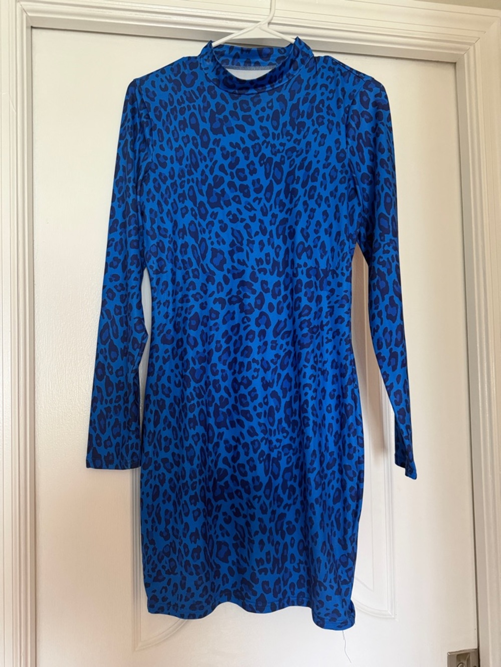 SHEIN Blue Leopard Print Long Sleeve Mini Dress
